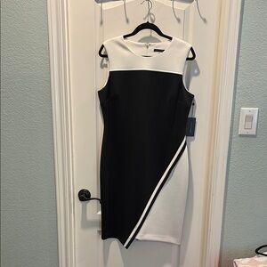 Tommy Hilfiger Asymmetrical Black and White Sheath Dress